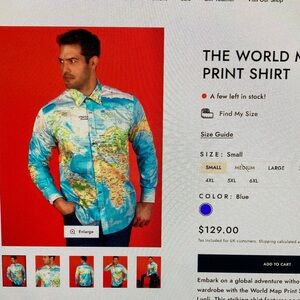 World Map Print Long Sleeve Shirt - Blue
